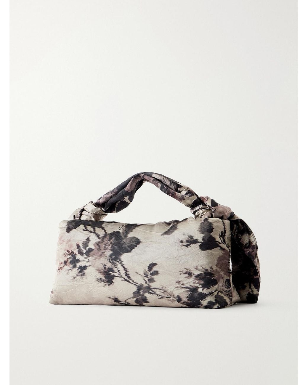 Erdem Gray East West Bloom Floral-Print Textured Satin Top-Handle Bag