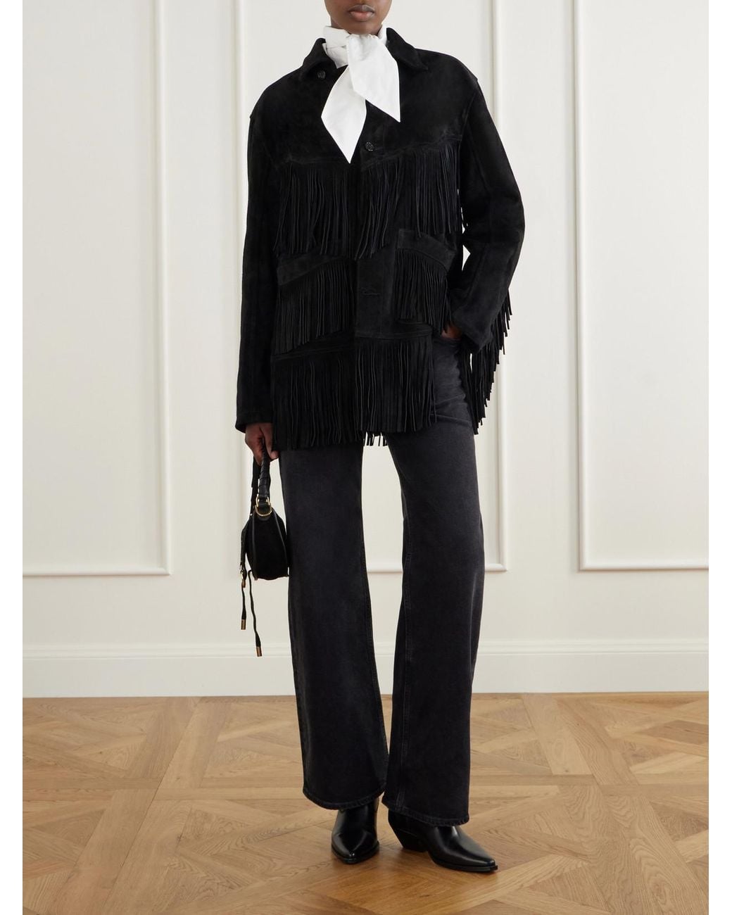 Bode Black Appalachian Fringed Suede Jacket