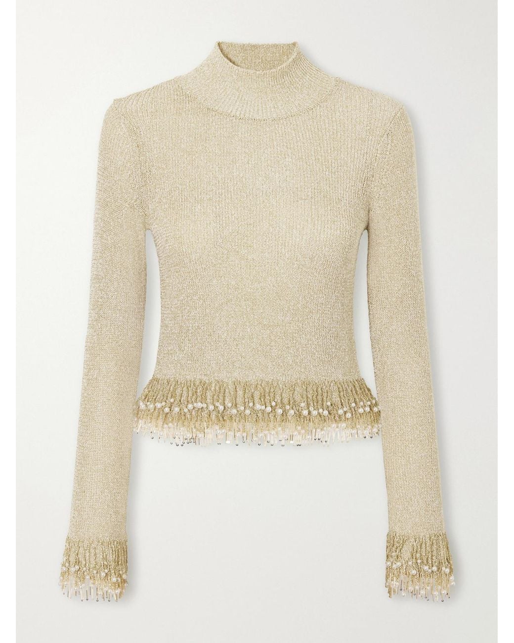 Jonathan Simkhai Natural Tali Bead-Embellished Bouclé Top