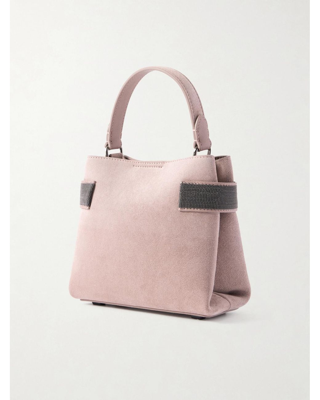 Brunello Cucinelli Pink Bead-Embellished Suede Top-Handle Bag