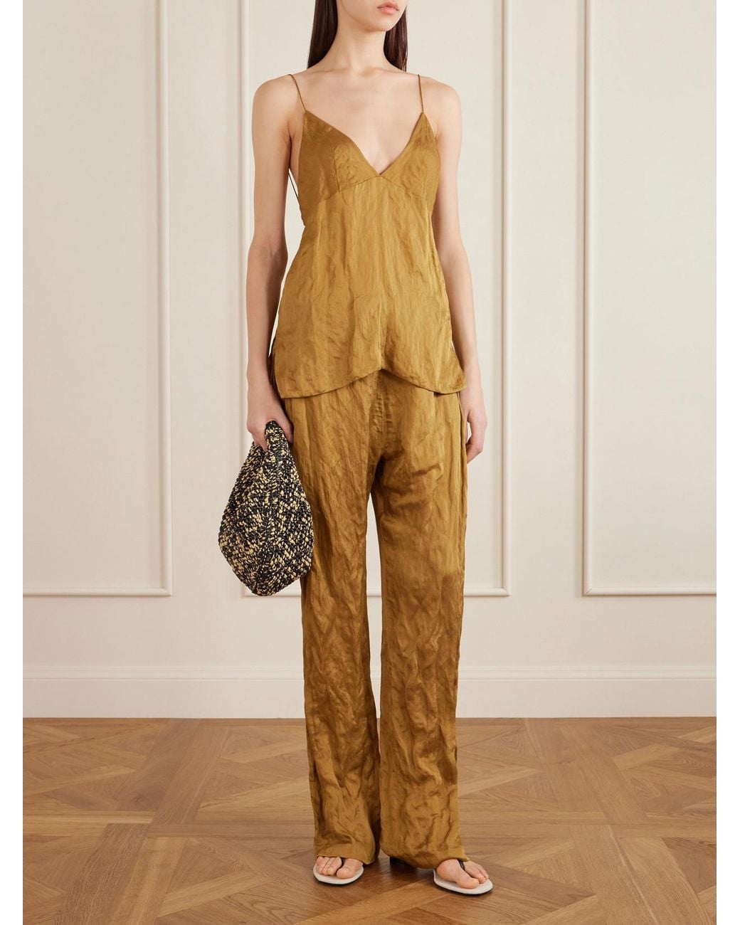 Khaite Natural Rohen Crinkled-Voile Pants