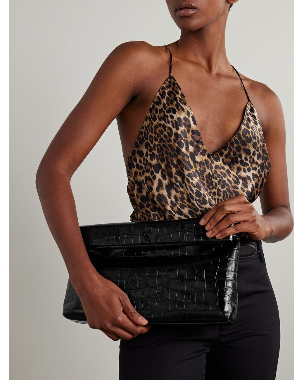 Nili Lotan Black Jerry Croc-Effect Leather Clutch