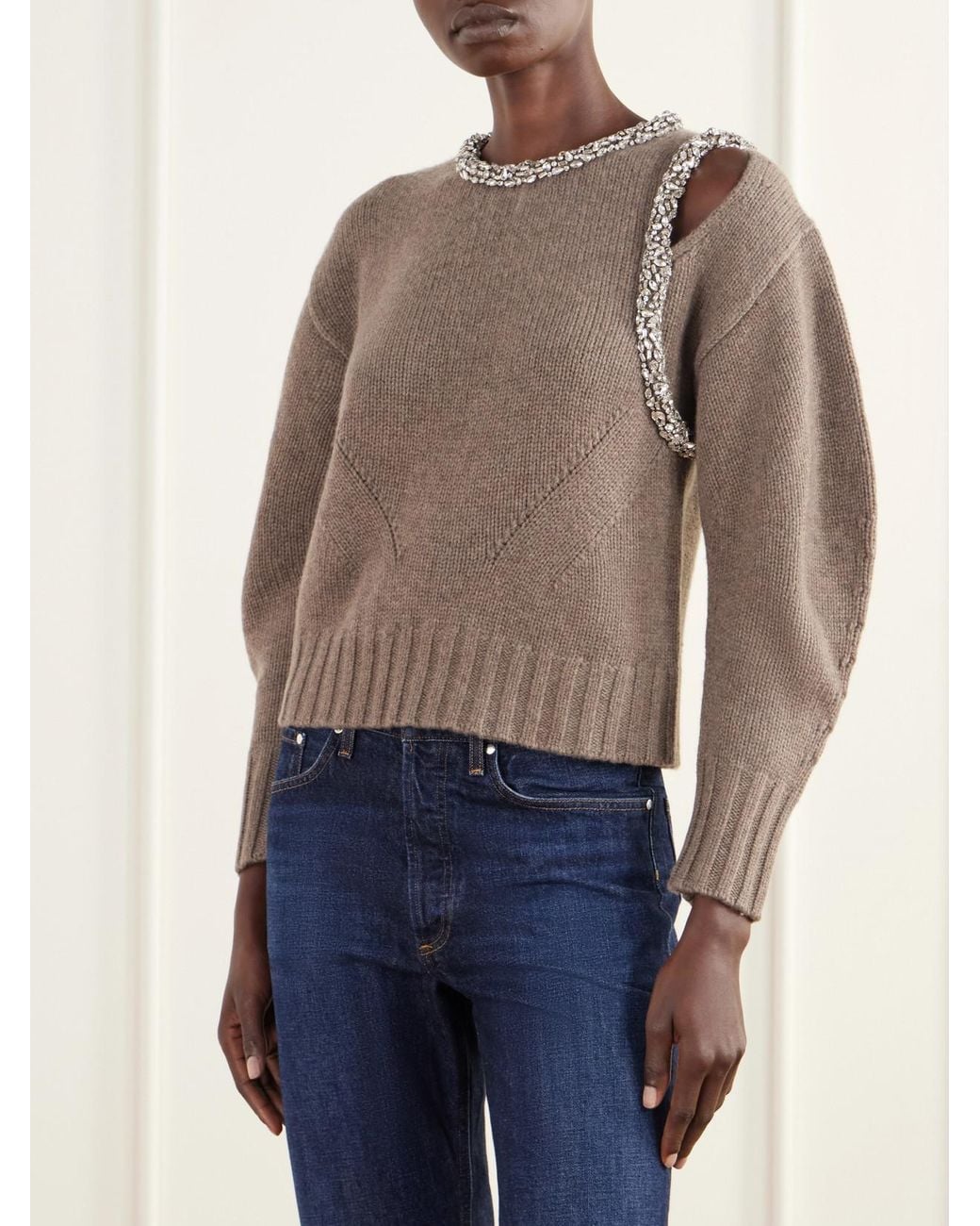 Jonathan Simkhai Natural Monroe Crystal-Embellished Wool-Blend Sweater