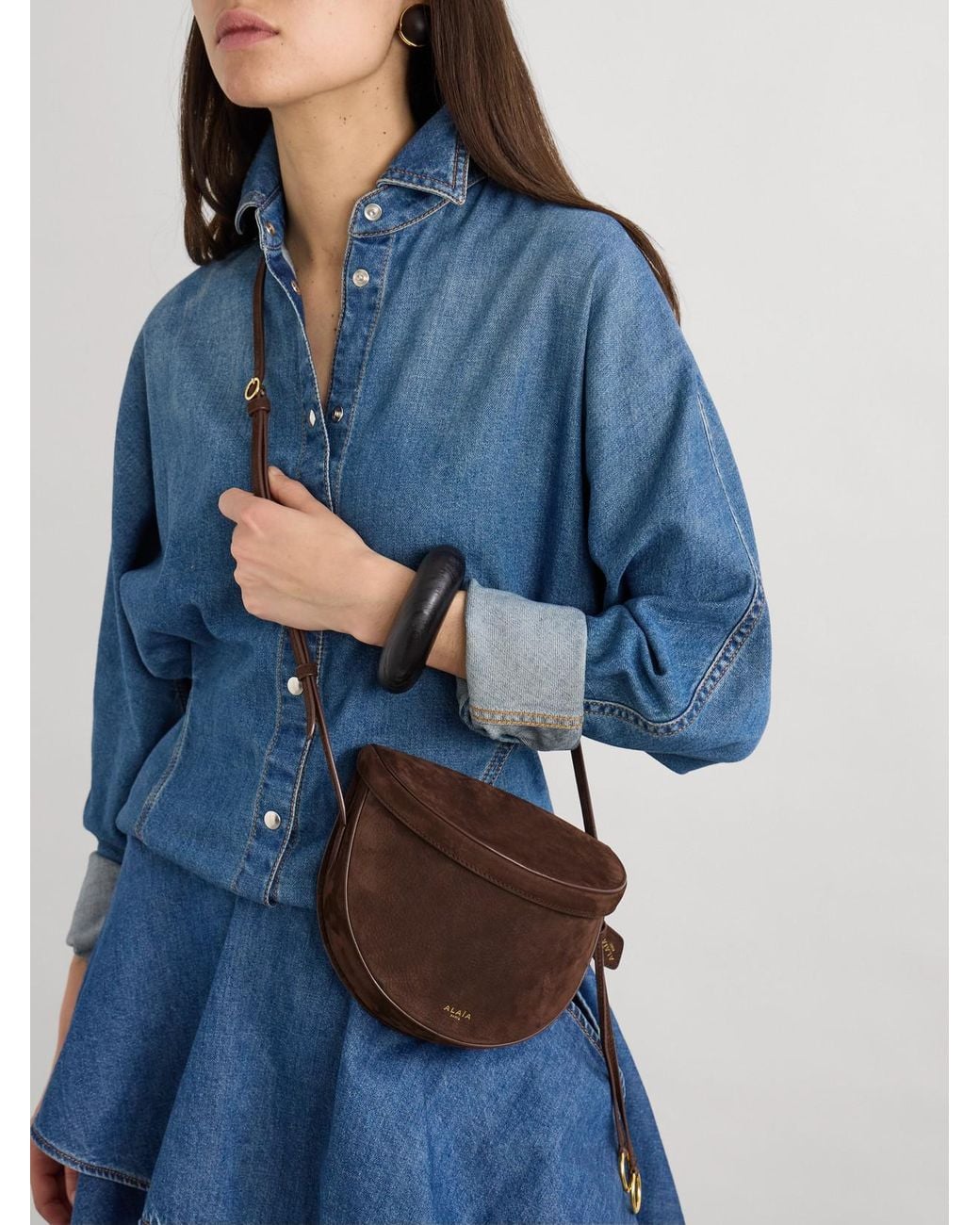 Alaïa Brown Le Click Leather-Trimmed Nubuck Shoulder Bag