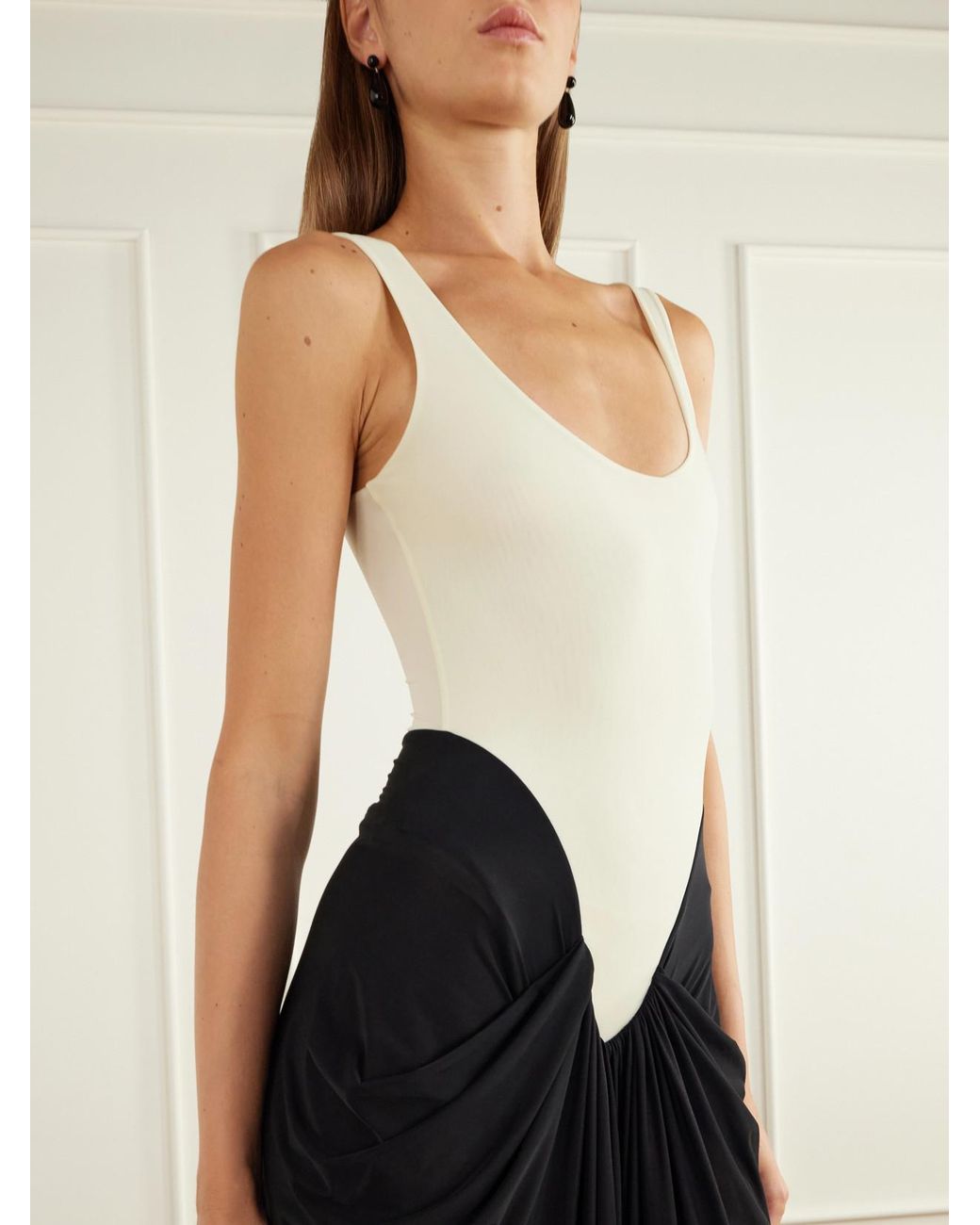 Maygel Coronel Black Aria Ruched Two-Tone Jersey Maxi Dress