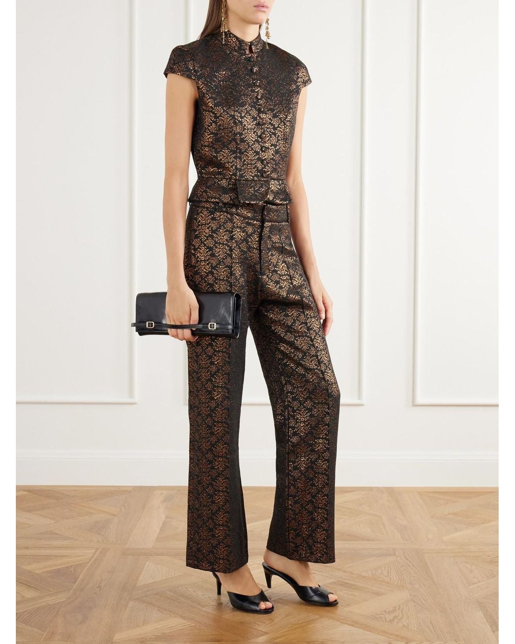 D'Estree Brown Yoshitomo Pintucked Brocade Straight-Leg Pants