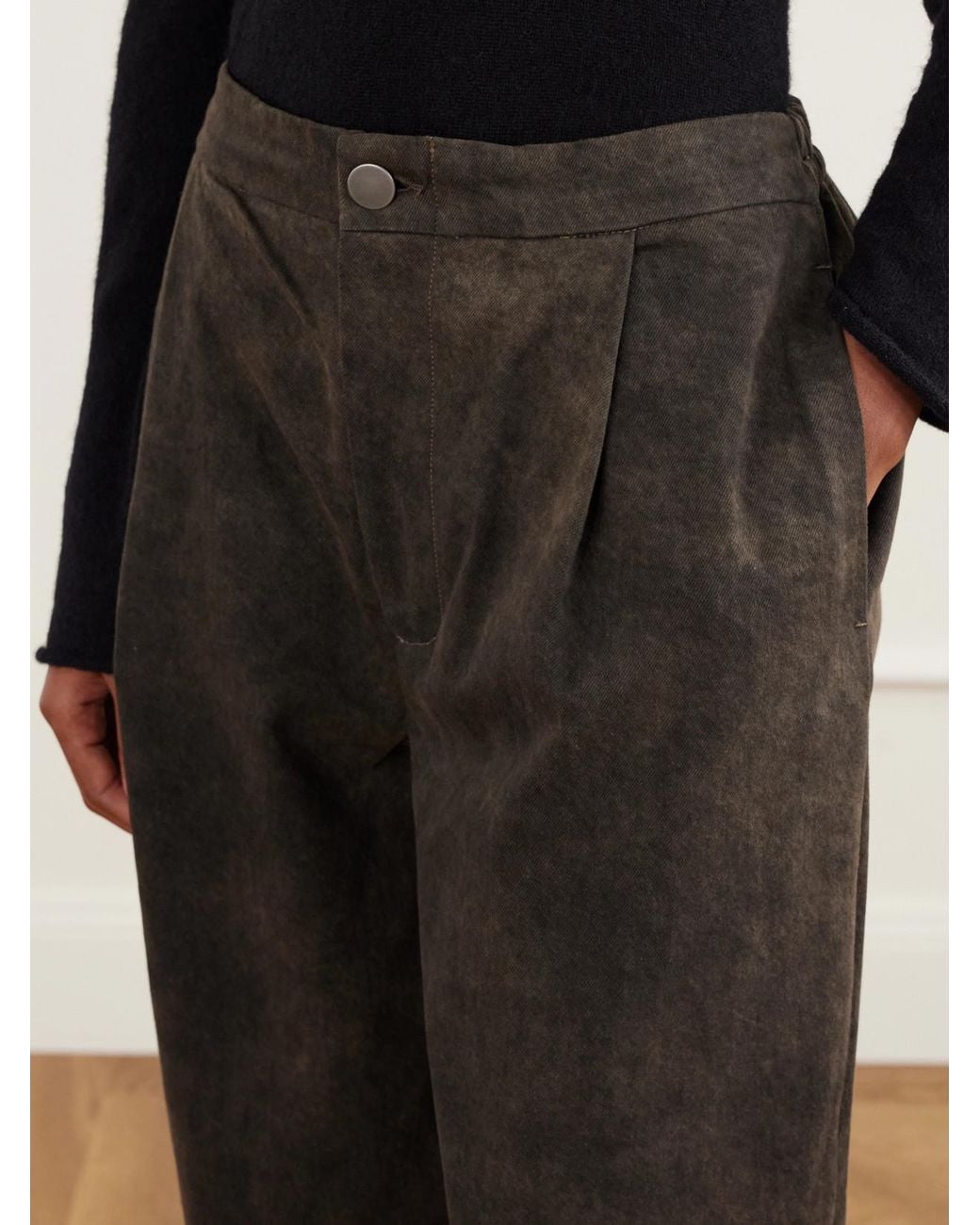 Lauren Manoogian Green Pleated Cotton-Twill Tapered Pants