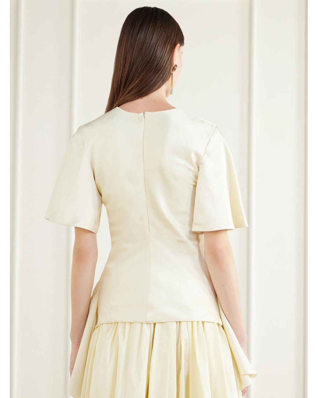 Abadia Natural Gathered Linen-Blend Satin Blouse