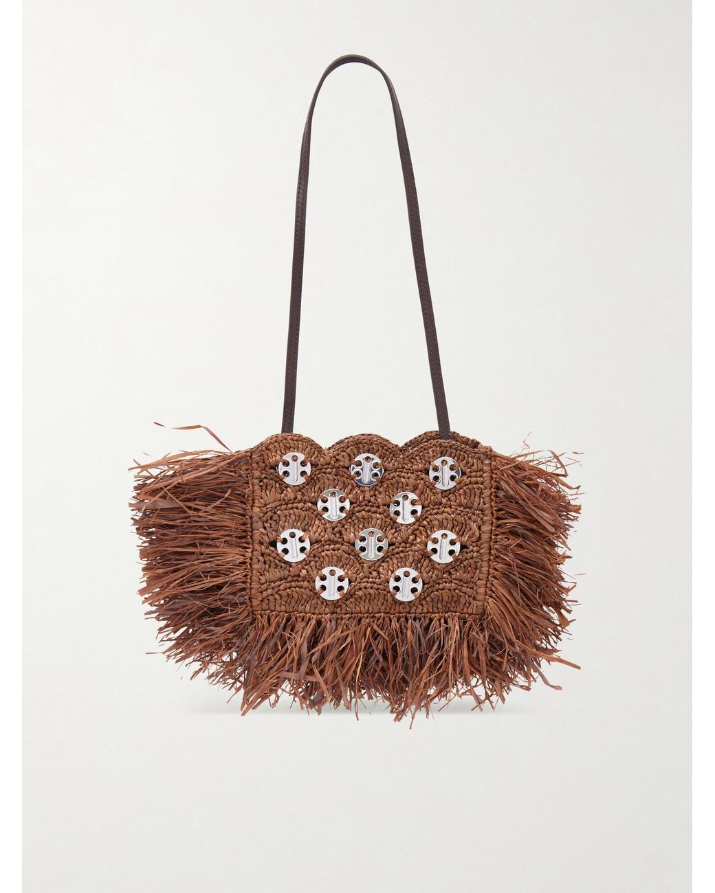Rabanne Brown Embellished Raffia Shoulder Bag