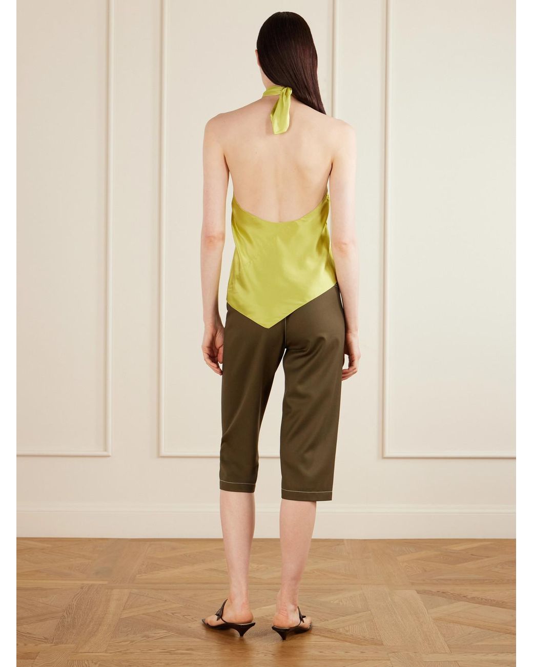 Aflalo Yellow Safira Silk-Satin Halterneck Top