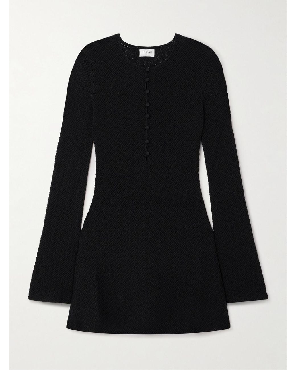 Saint Laurent Black Open-Knit Wool-Blend Mini Dress