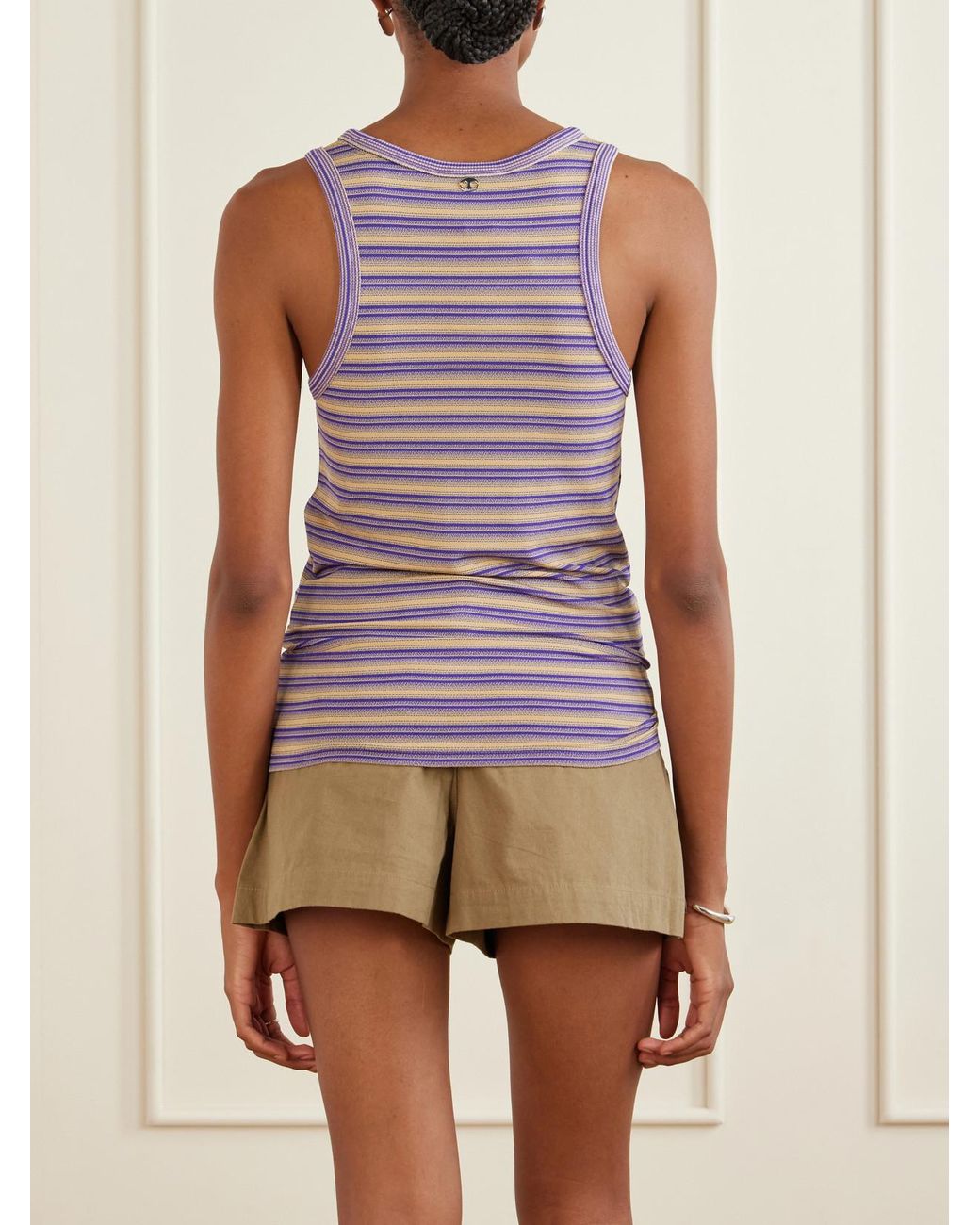 Rabanne Purple Gathered Striped Jersey Tank