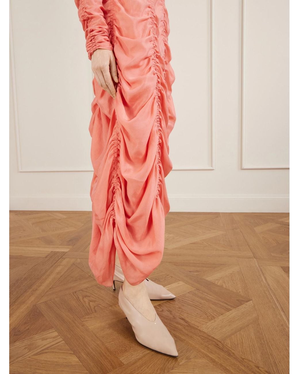 Khaite Pink Judith Ruched Silk-Blend Midi Dress