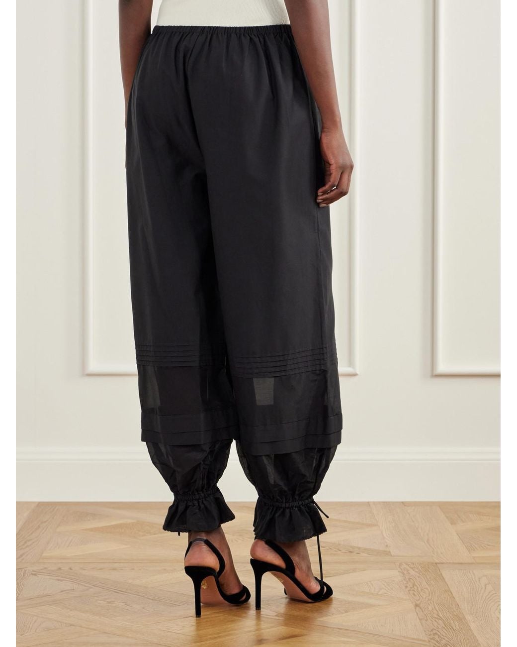 Posse Blue Pearl Pleated Voile-Trimmed Cotton And Silk-Blend Poplin Barrel Pants