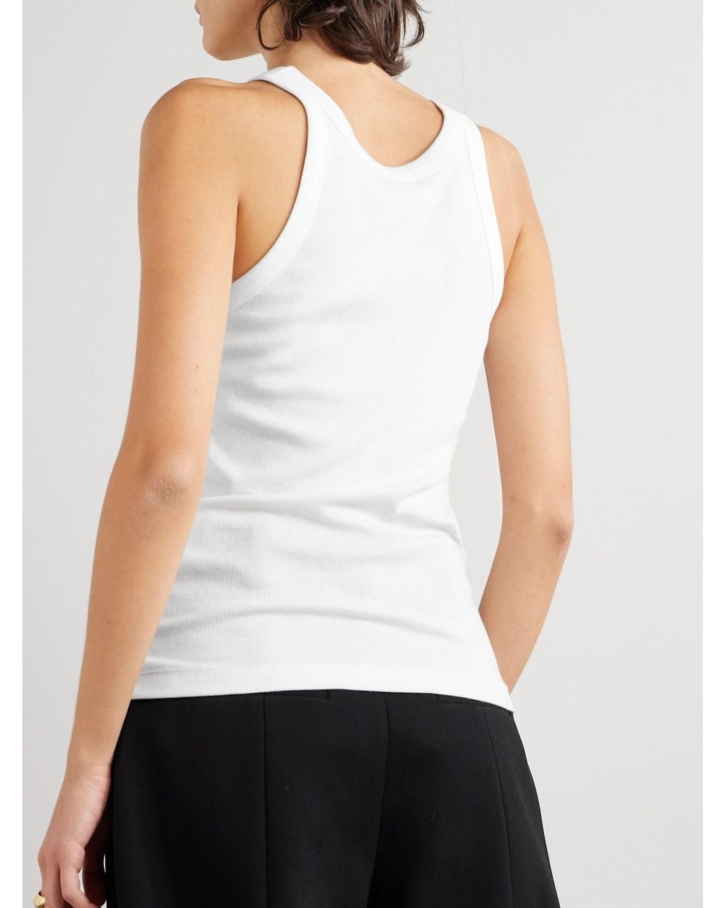 Totême  White Net Sustain Curved Ribbed Stretch Organic Cotton-Jersey Tank