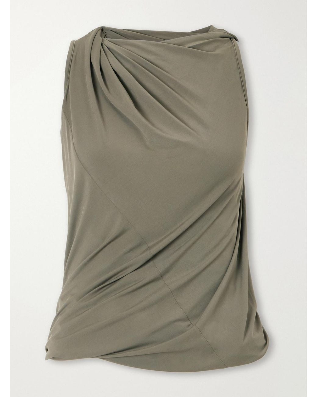 Rick Owens Green Luna Draped Crepe-Jersey Tank