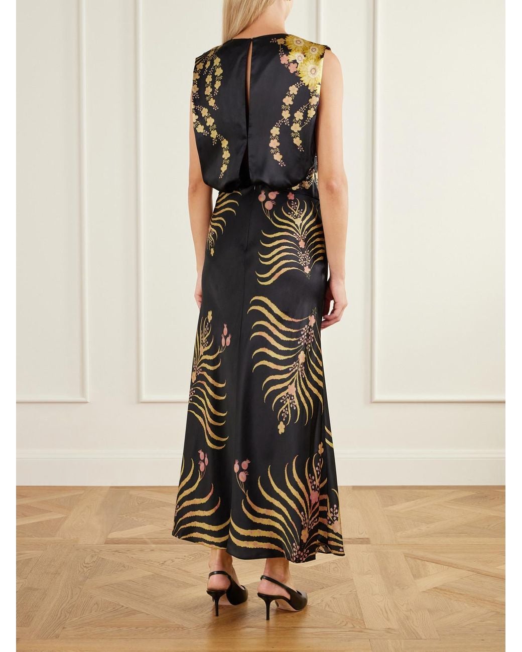 Saloni White Gwen Floral-Printed Silk-Blend Midi Dress