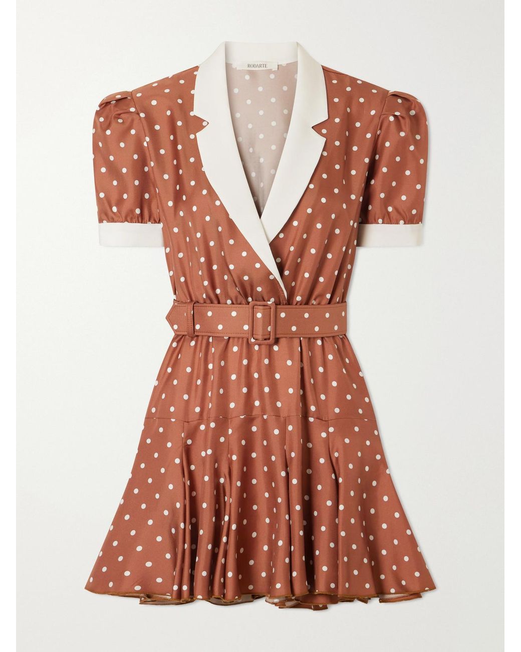 Rodarte Brown Belted Polka-Dot Silk Midi Dress