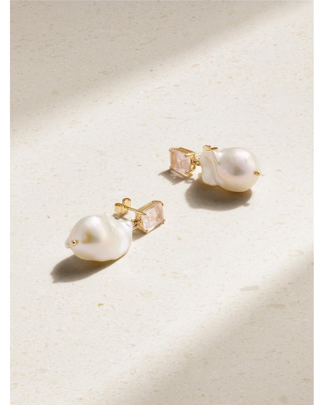 Mateo Natural 14-Karat, Pearl And Quartz Earrings