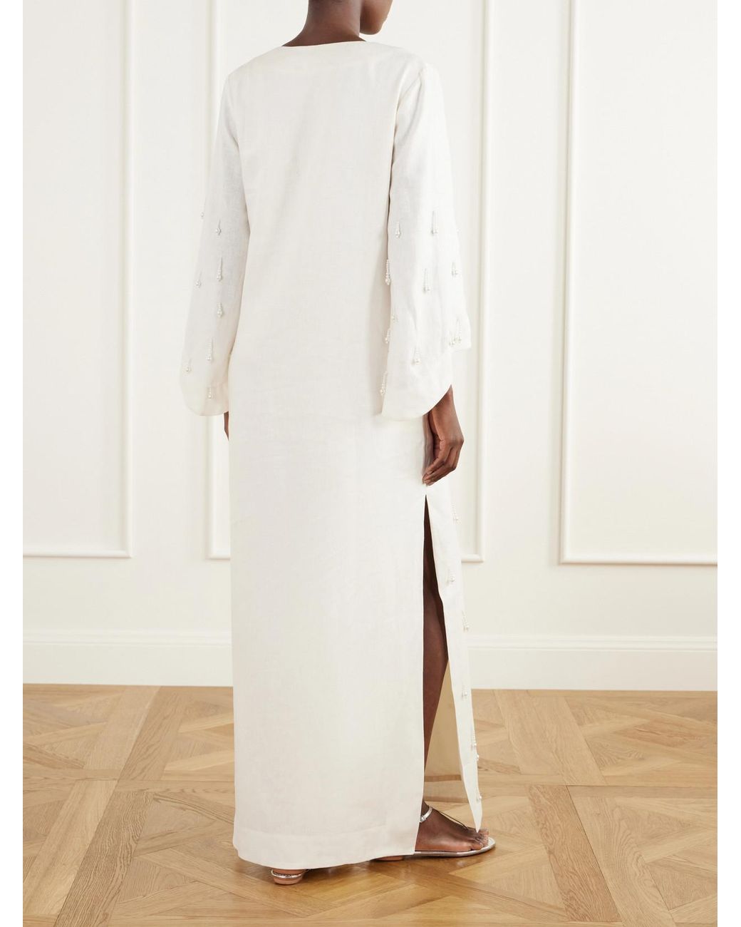 ANDRES OTALORA White Velar Embellished Linen-Woven Maxi Dress