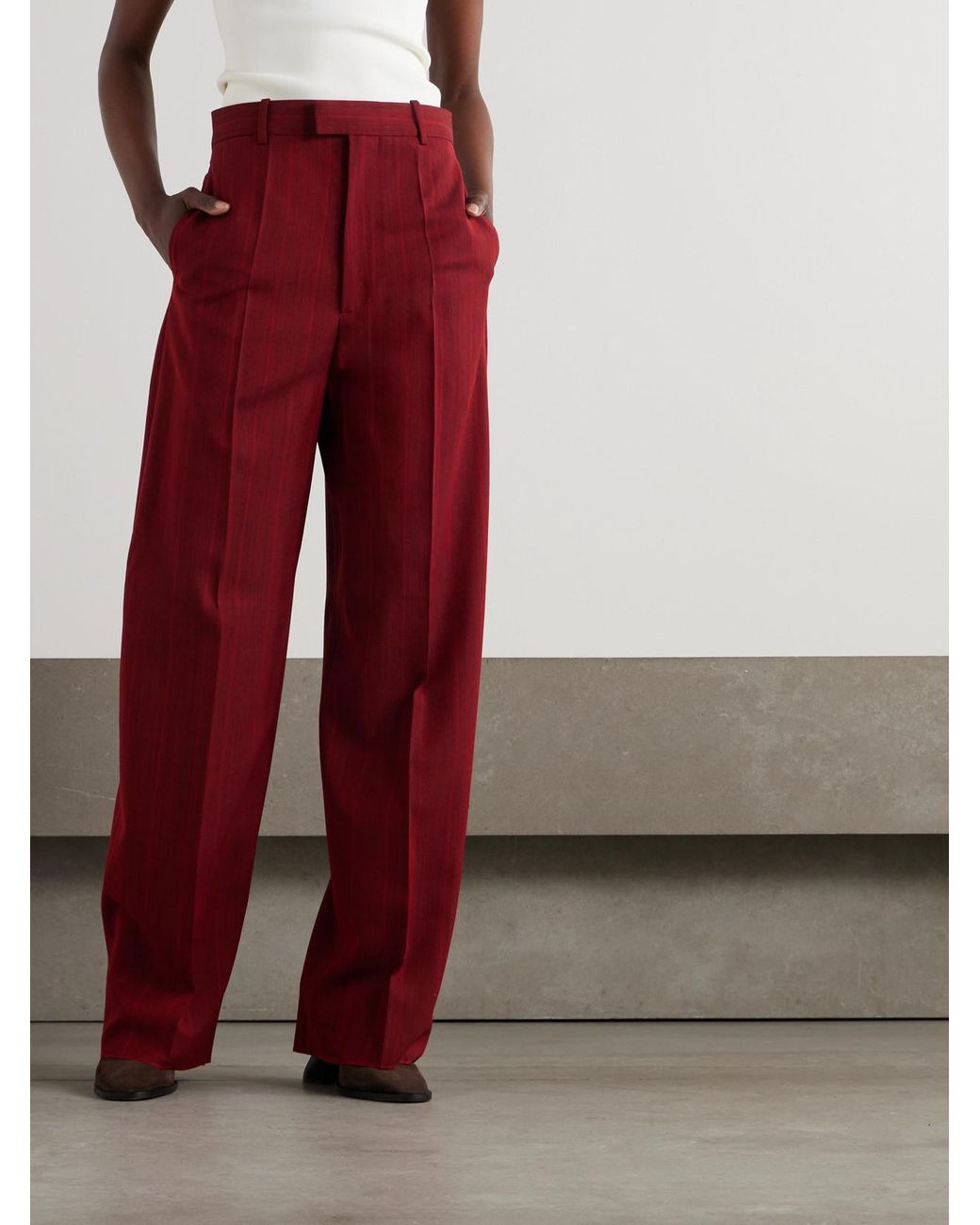 Bottega Veneta Red Striped Wool-Blend Pants