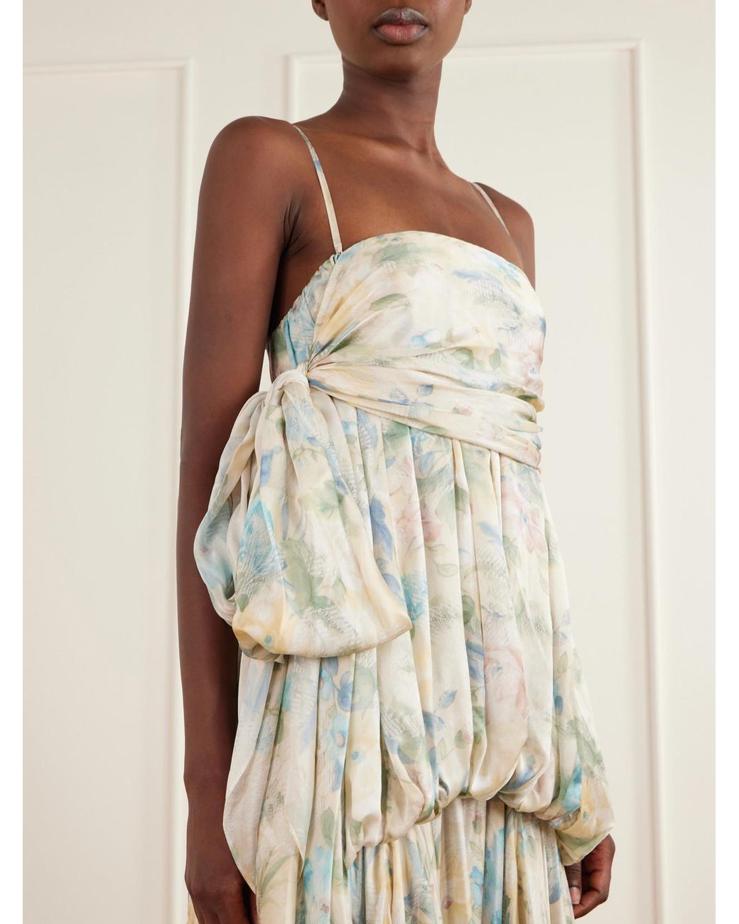 Zimmermann White Clash Billow Cut-Out Floral-Print Silk-Satin Maxi Dress