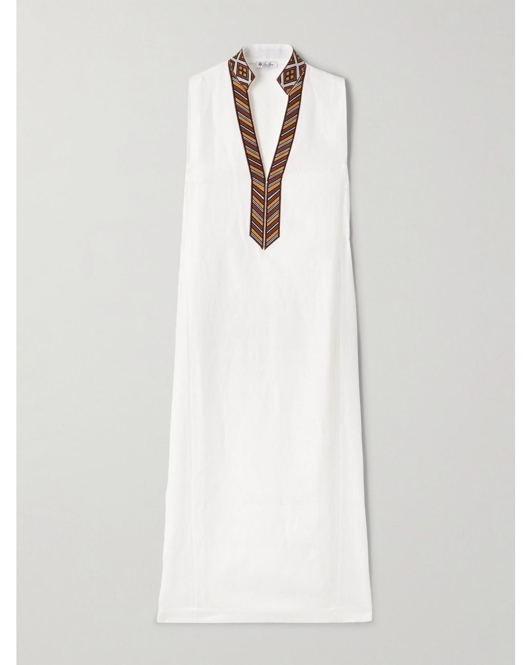 Loro Piana Abril Embroidered Linen Midi Dress in White | Lyst