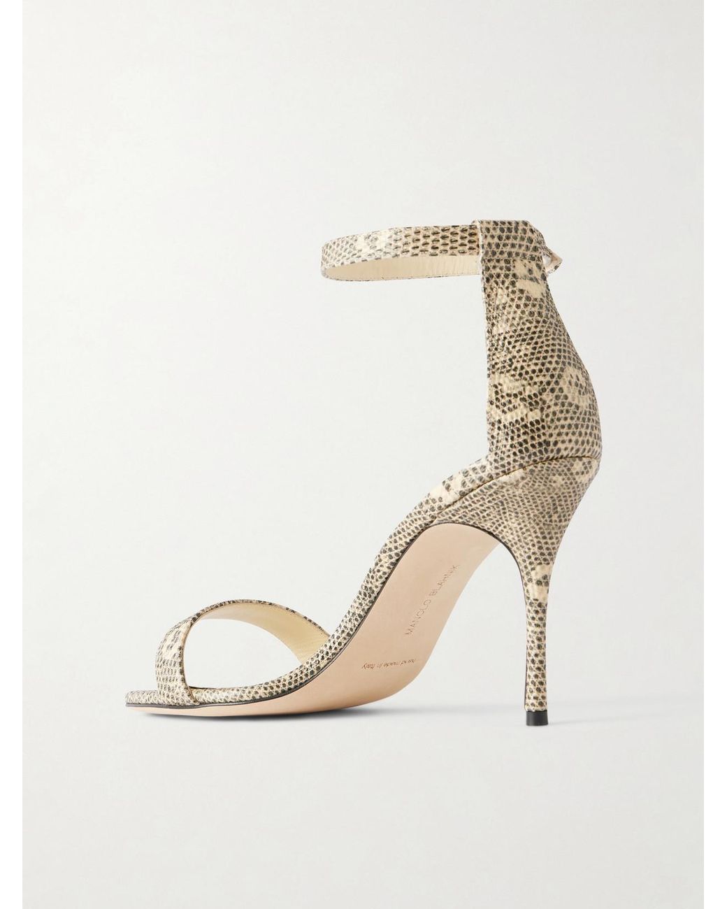 Manolo Blahnik Natural Chaos 90 Snake-Effect Leather Sandals