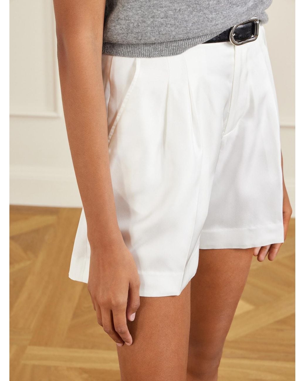 Lisa Yang White Pleated Silk-Twill Shorts