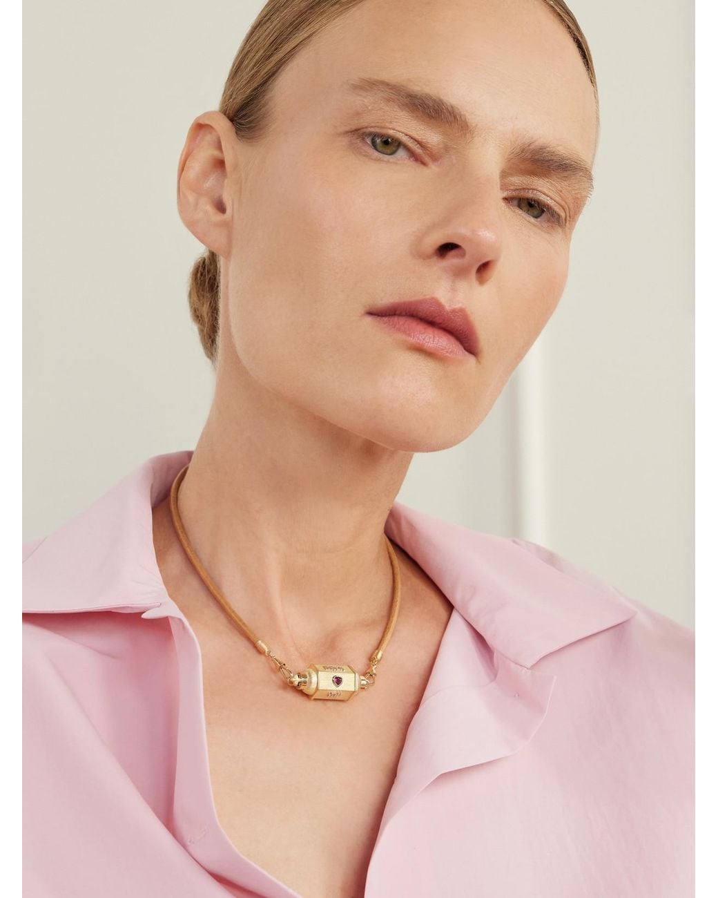Marie Lichtenberg Natural Love You Locket 18-Karat And, Ruby, Diamond And Leather Necklace