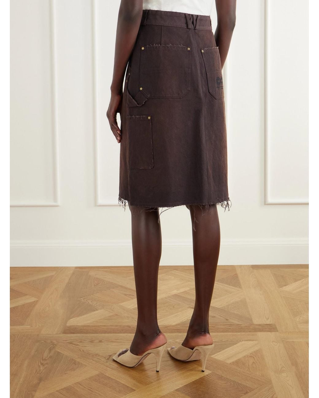 Willy Chavarria Purple Workwear Faded Frayed Cotton Duck-Canvas Knee-Lenght Skirt