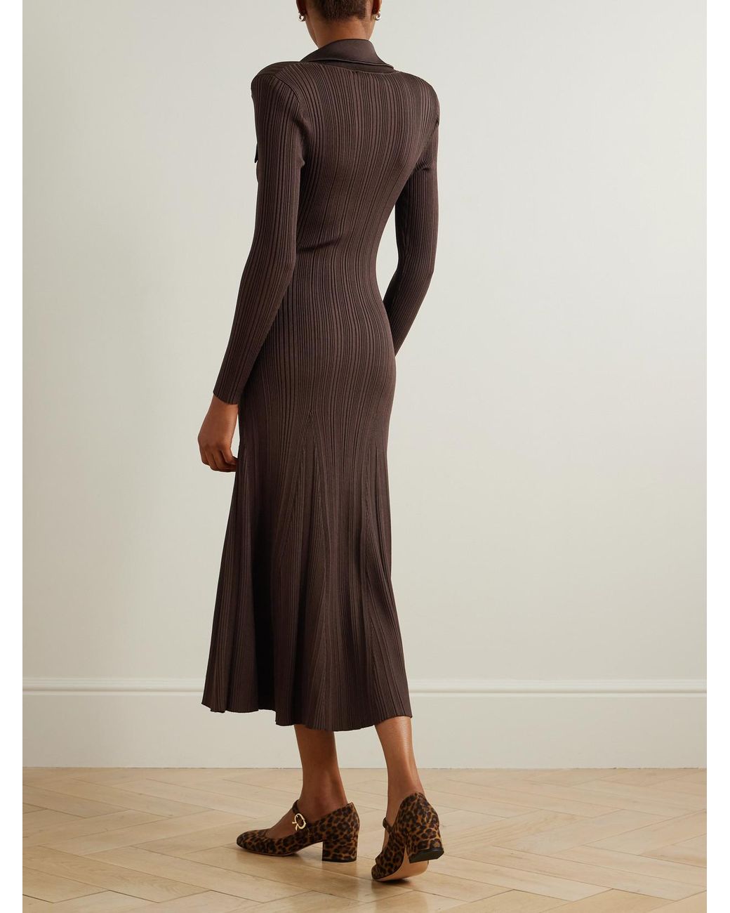 knee length dresses for ladies Self-Portrait - Brown Draped Knit Midi Dress main image 0