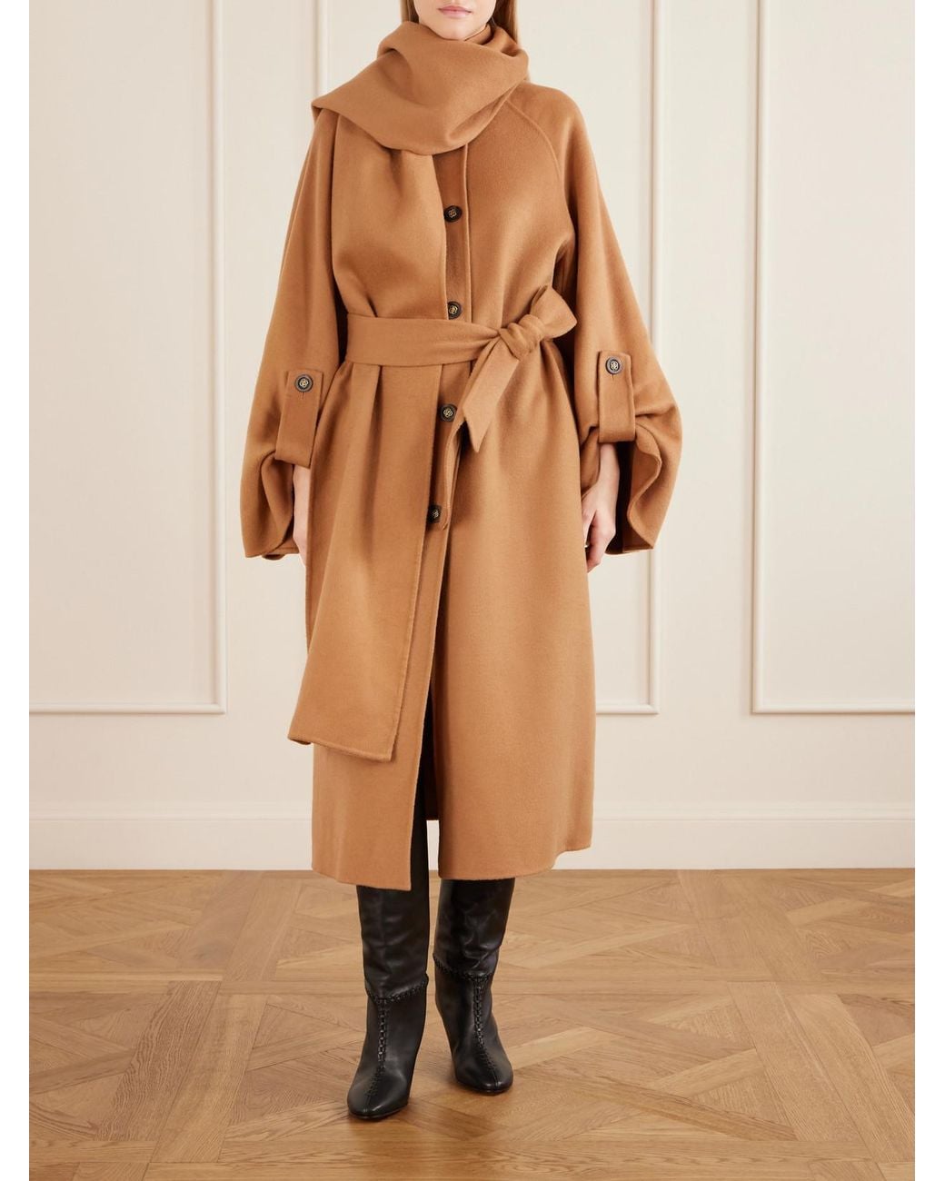 Zimmermann Brown Valiant Belted Scarf-Detailed Wool-Blend Coat