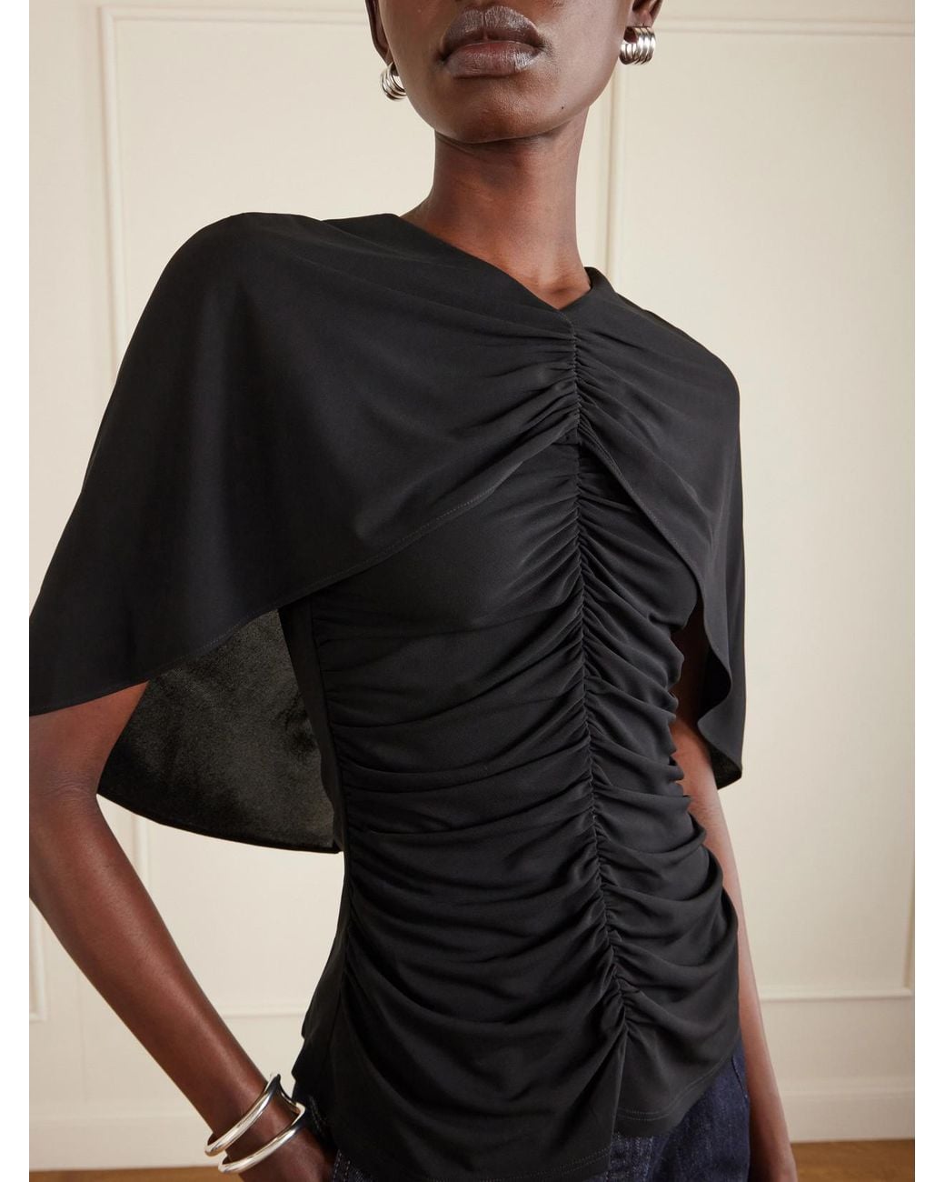 Kallmeyer Black Emme Cape-Effect Gathered Jersey Top