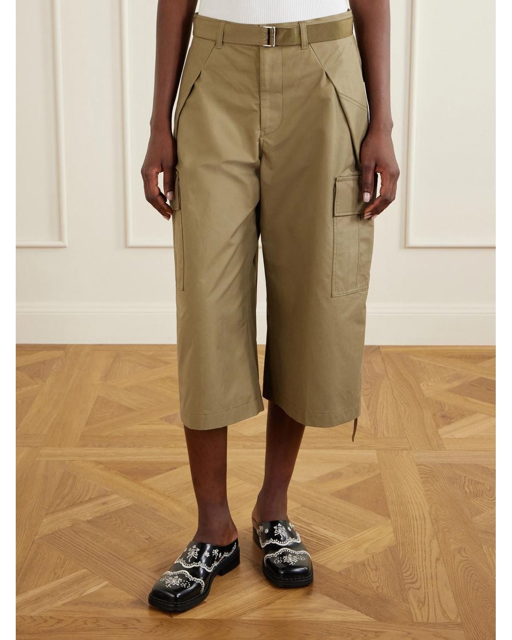 Sacai Natural Cotton Wide-Leg Cargo Pants