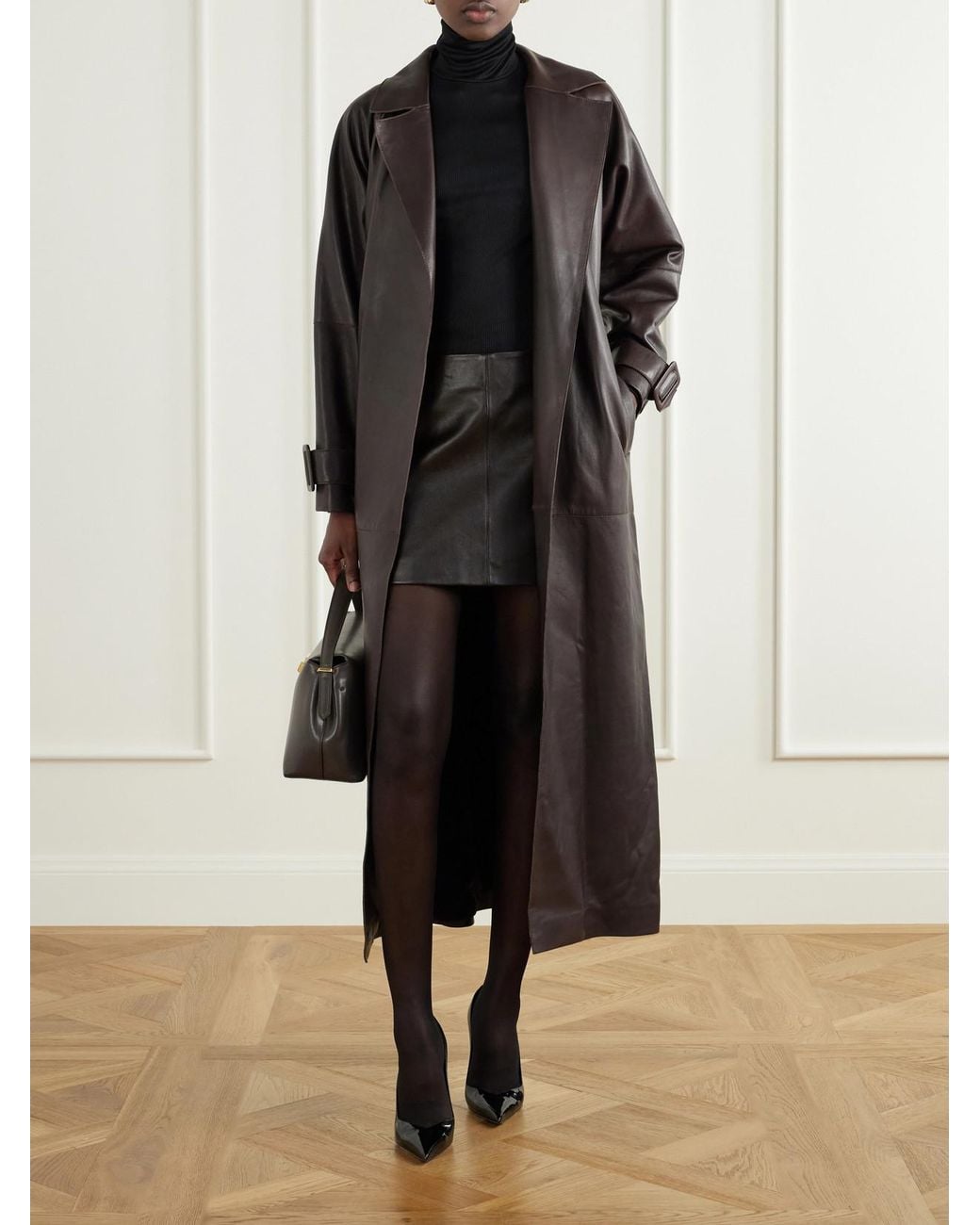 Nour Hammour Black Staley Belted Leather Coat