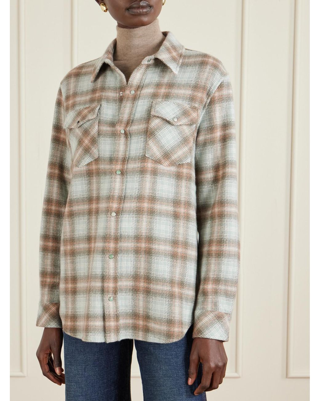 God's True Cashmere Green Checked Cashmere Shirt