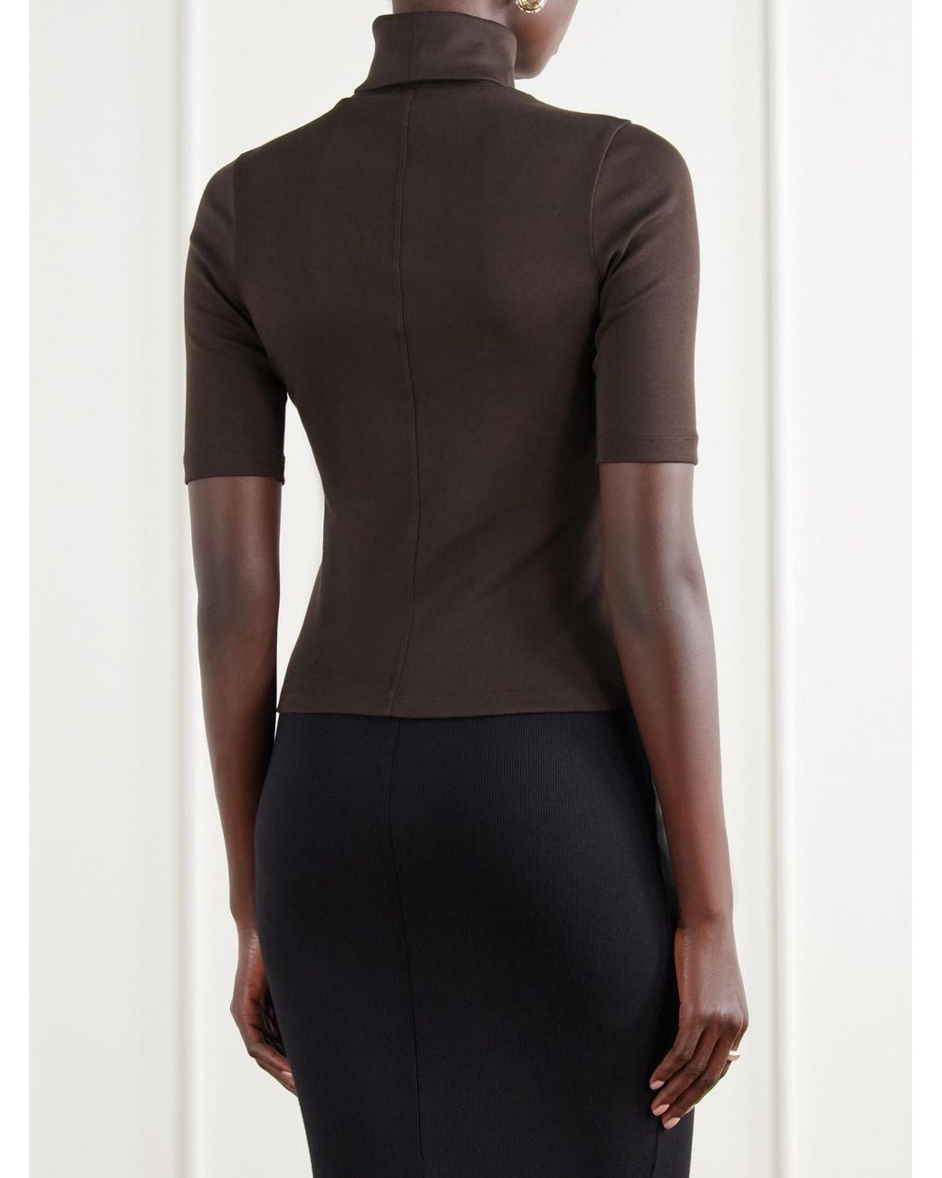 Flore Flore Brown Dinah Ribbed Organic Cotton-Jersey Turtleneck Top