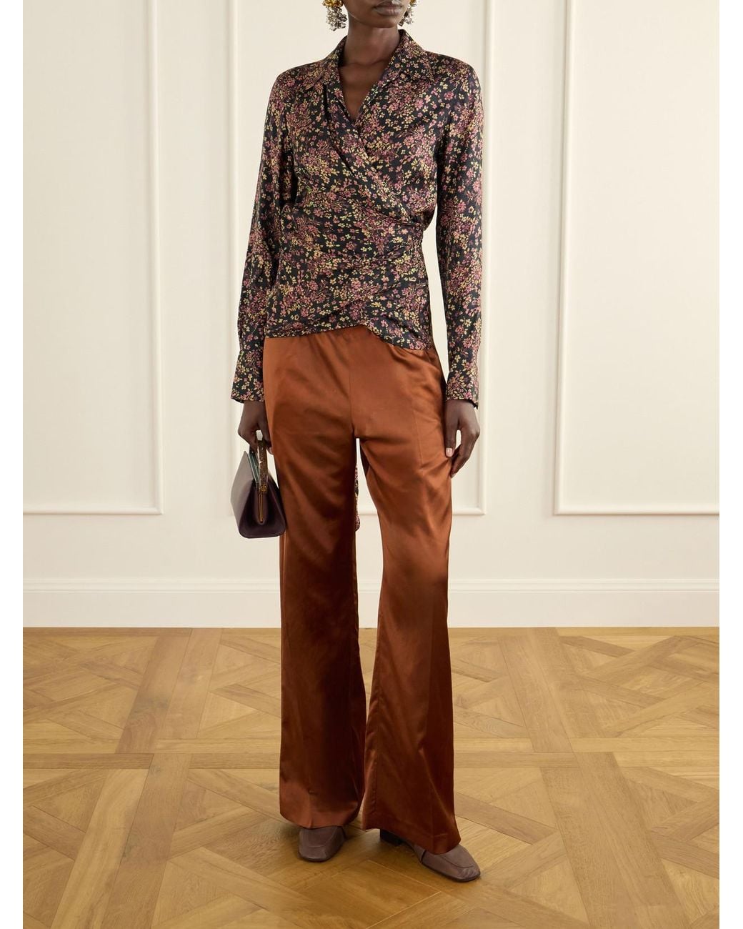 Dries Van Noten Brown Puvis Wide-Leg Satin Pants