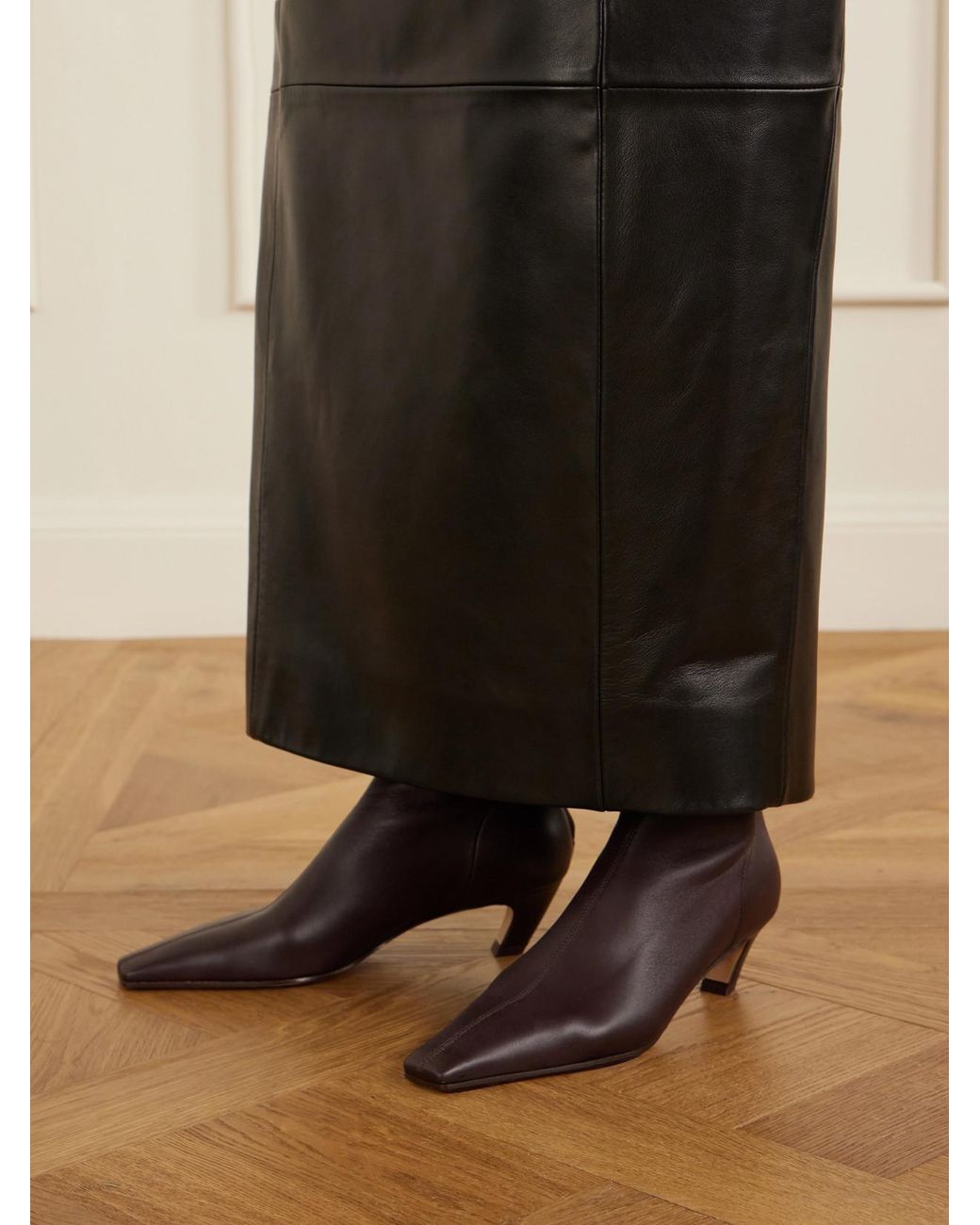 Khaite Brown Leather Ankle Boots