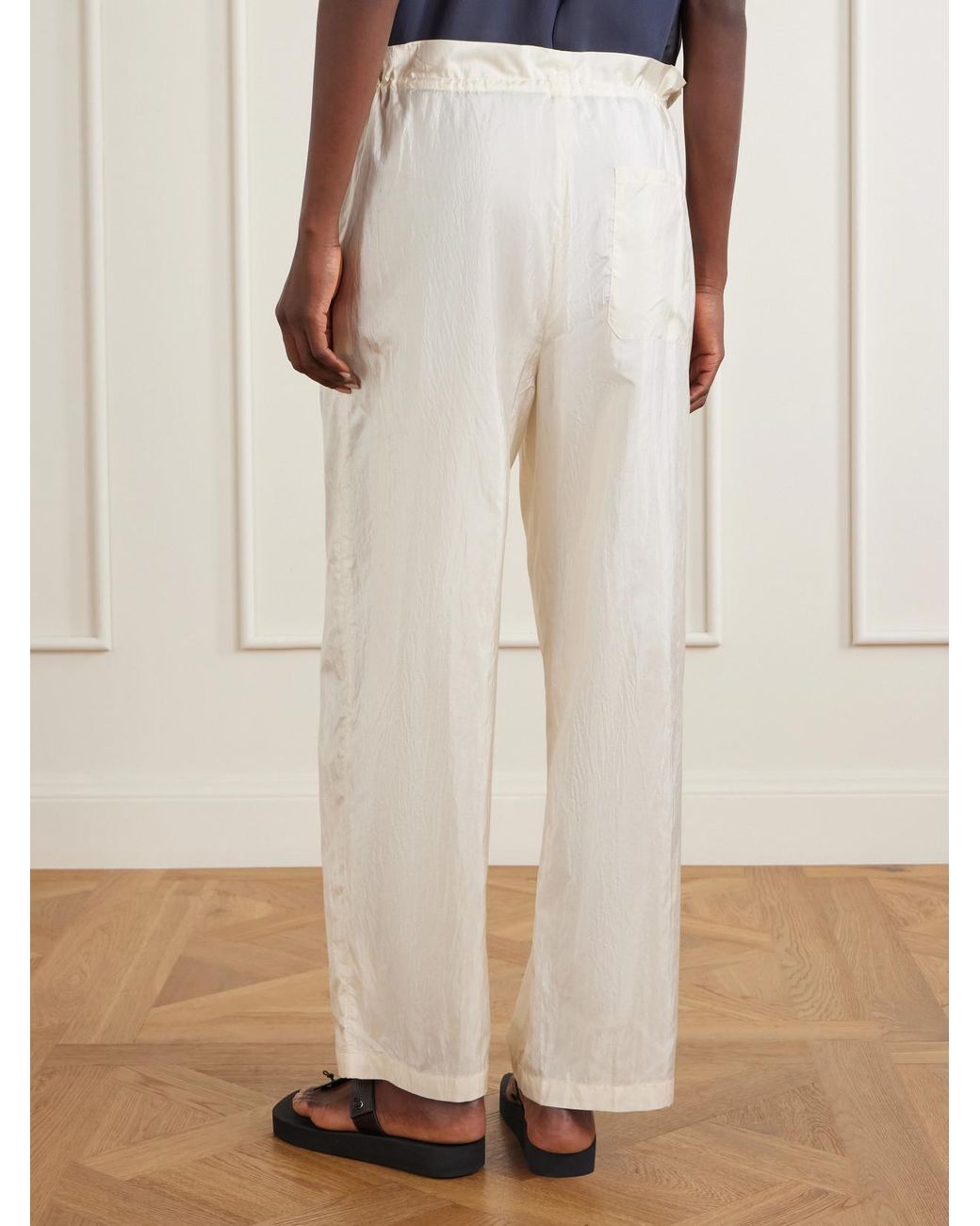 Aflalo White Morocco Cotton And Silk-Blend Habotai Wide-Leg Pants