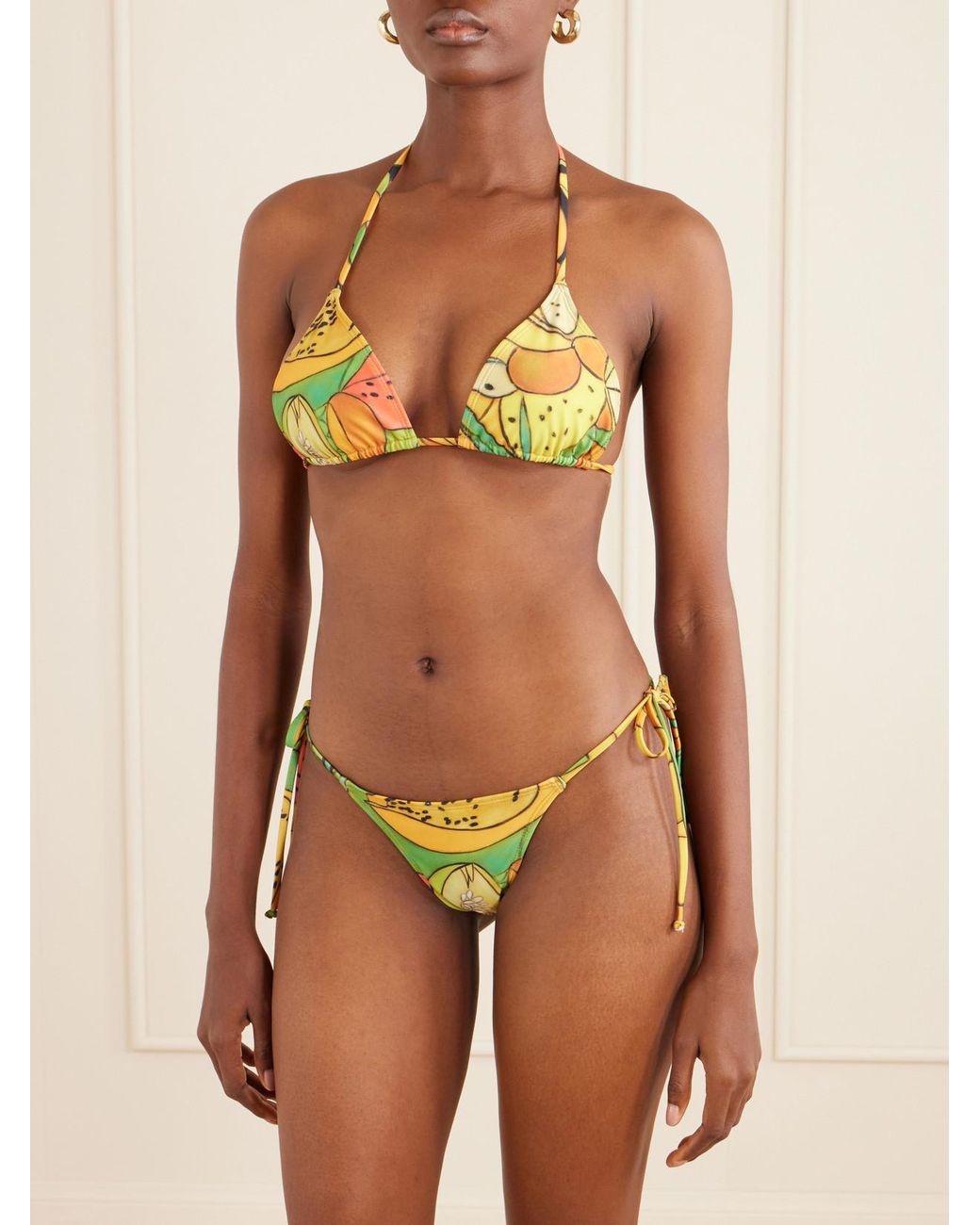 Donde Esteban Metallic Frutas Printed Triangle Bikini