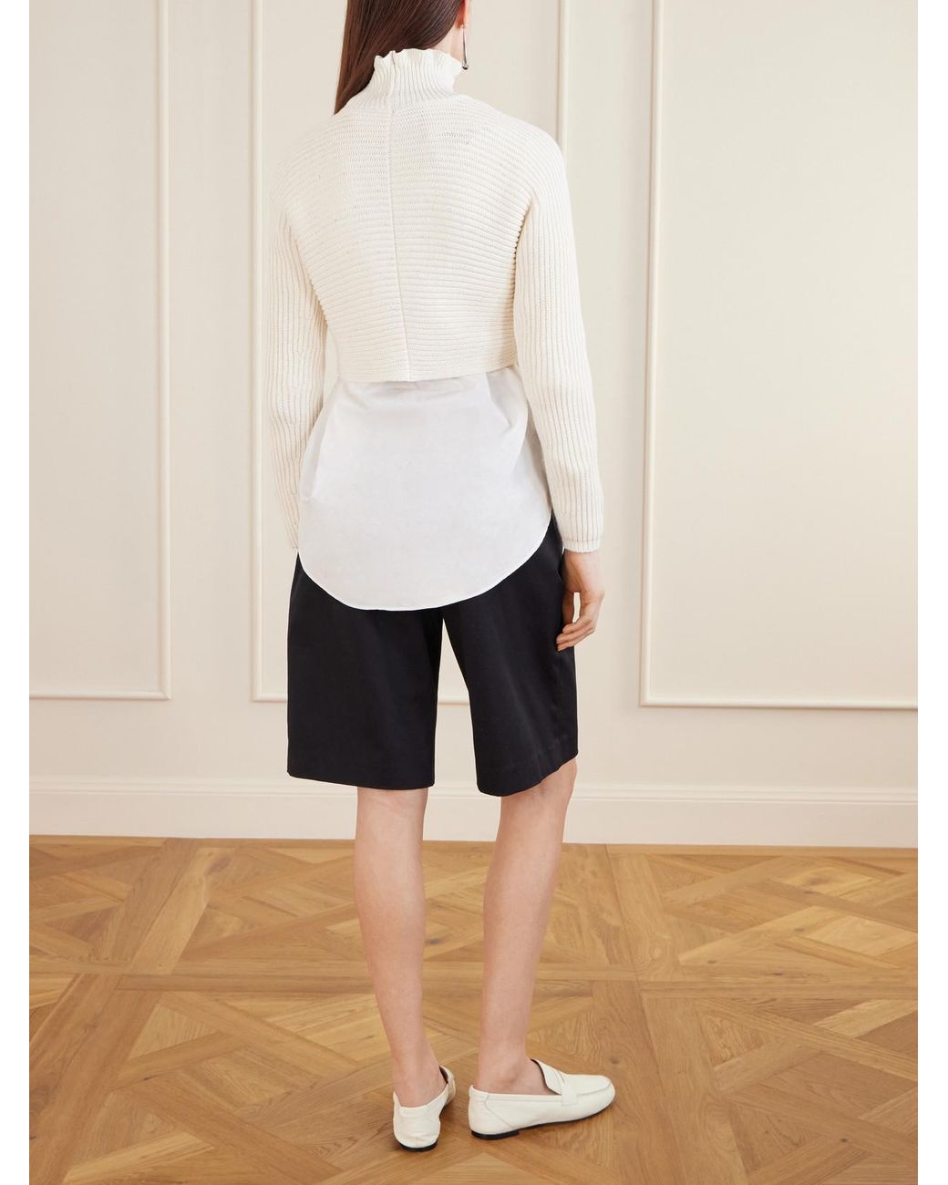 Max Mara Campo Ruffled Ribbed-Knit Cotton Sweater in White | Lyst