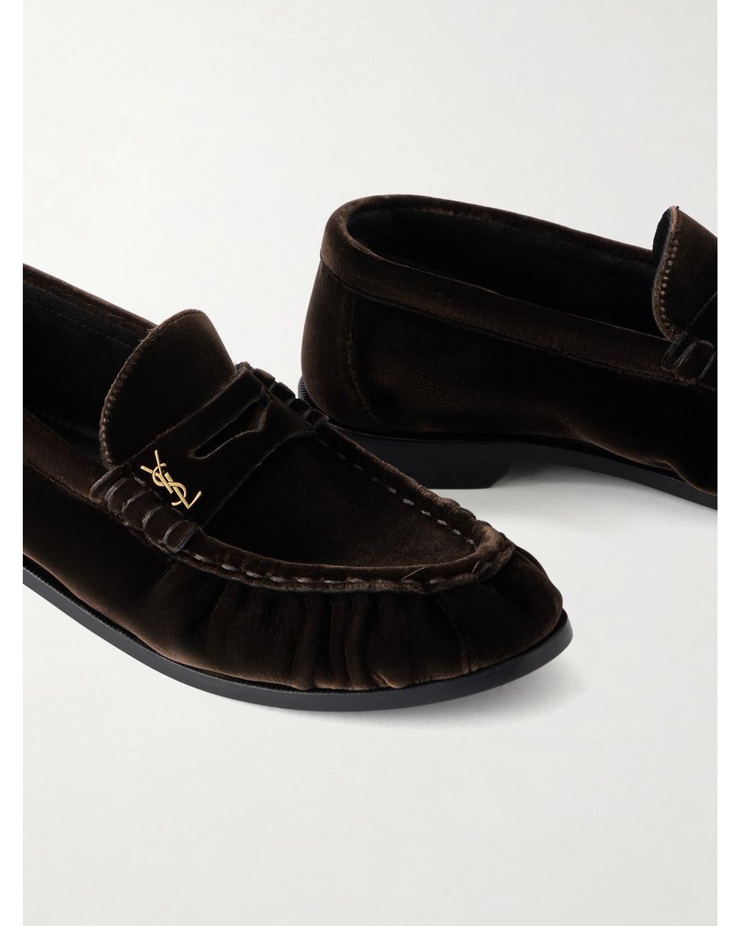 Saint Laurent Black Le Loafer Supple Cassandre-Embellished Velvet Loafers