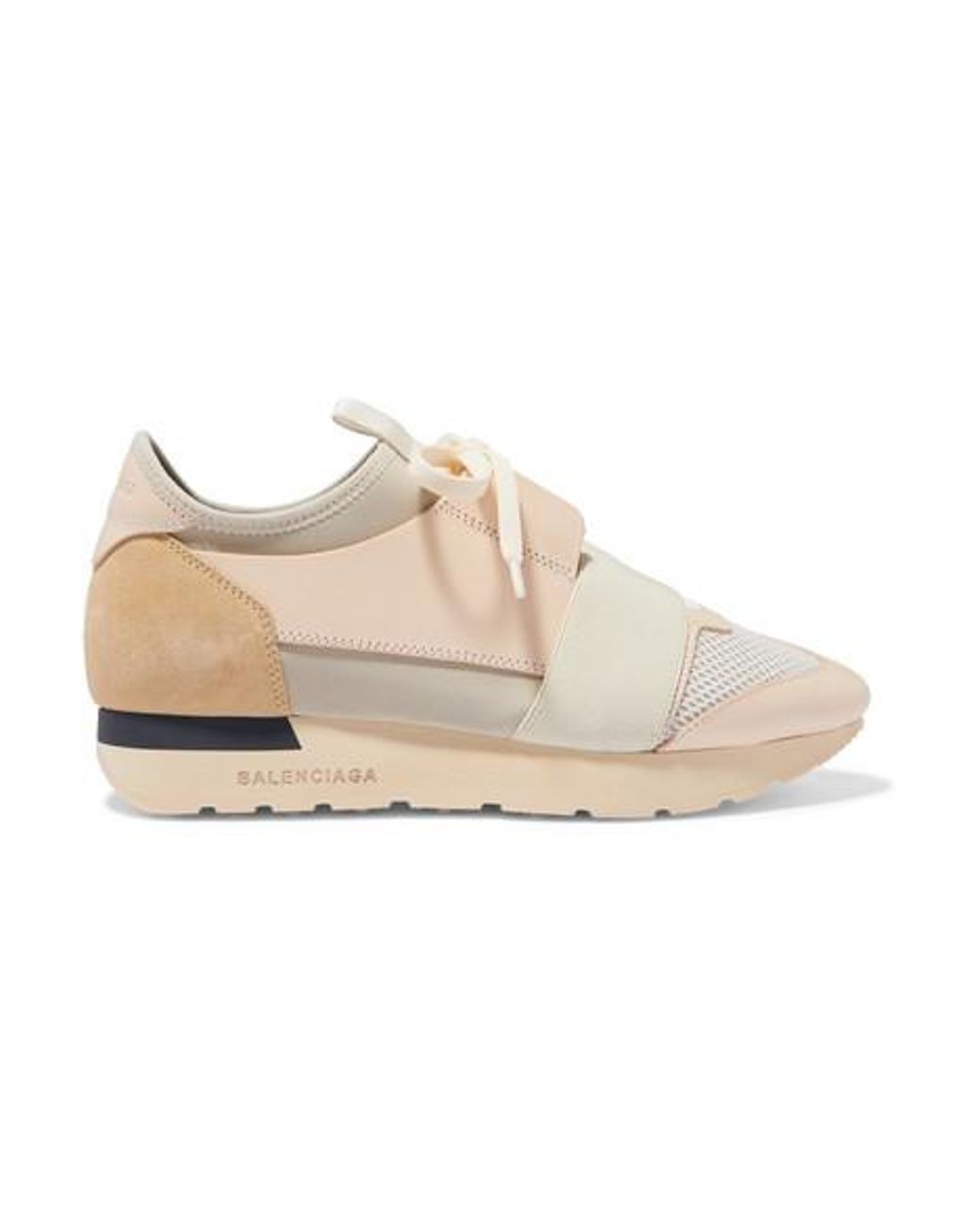 Balenciaga Race Runner Leather, Suede, Mesh And Neoprene Sneakers in  Natural | Lyst UK