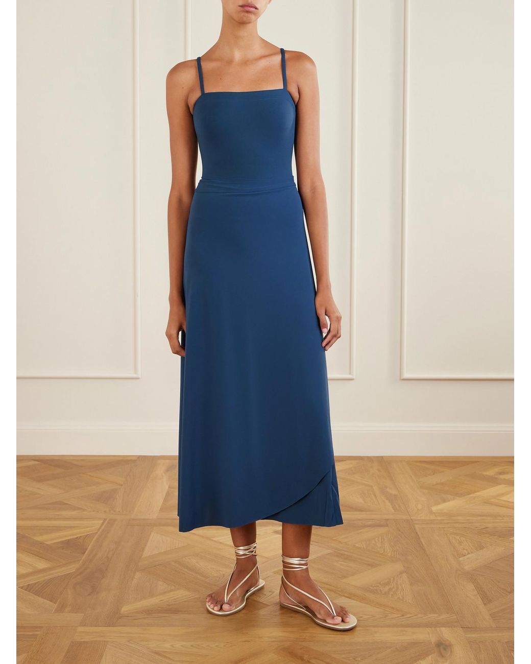 Eres Blue Julieta Stretch-Jersey Wrap Midi Skirt