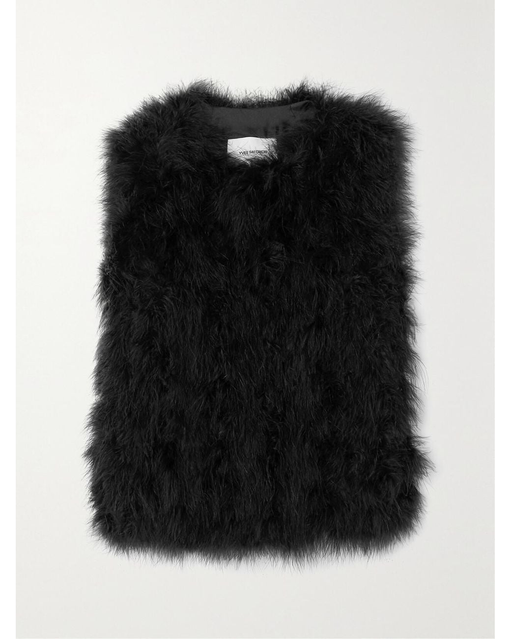 Yves Salomon Black Feather-Embellished Silk-Satin Vest