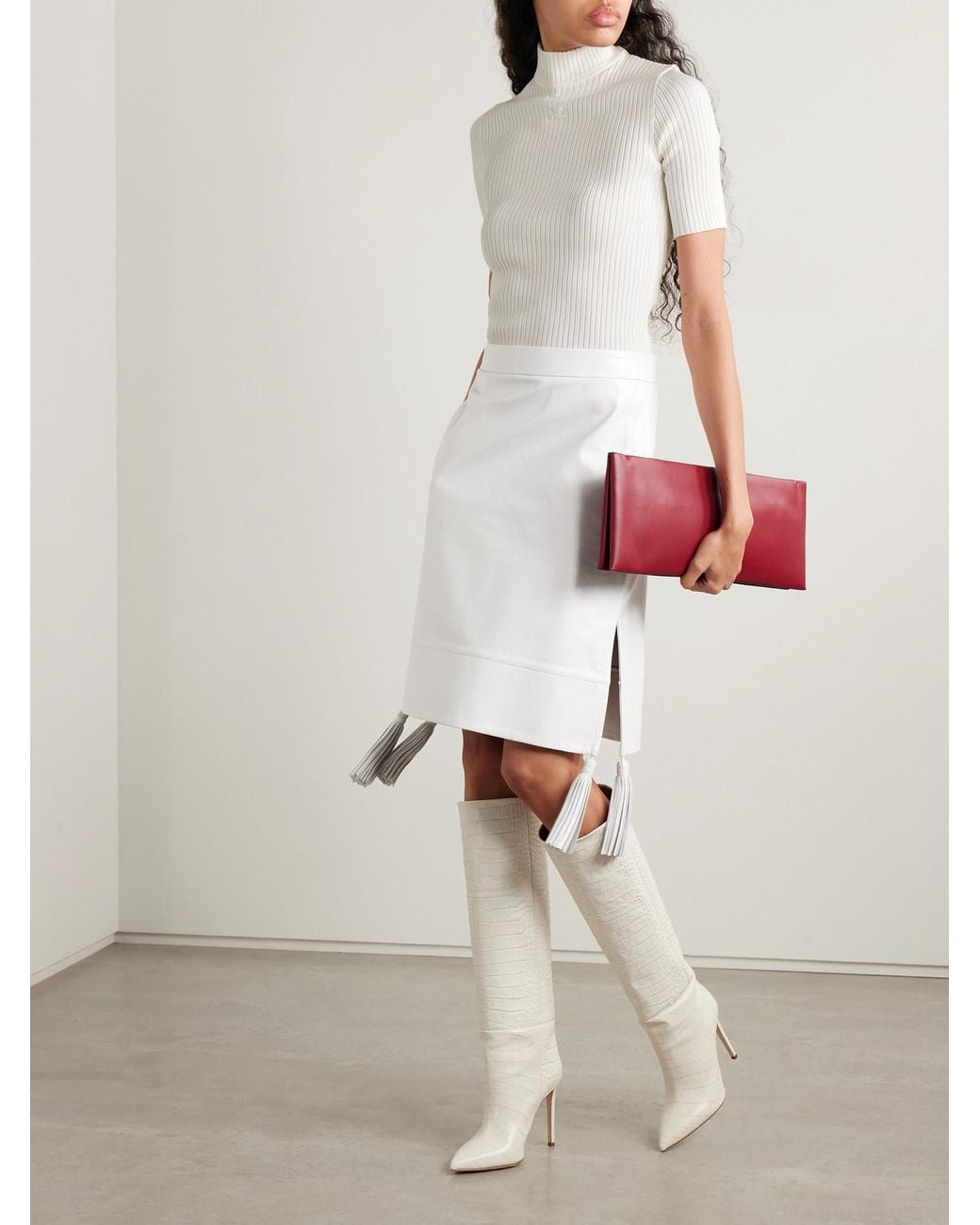 Courreges White Appliquéd Ribbed-Knit Top