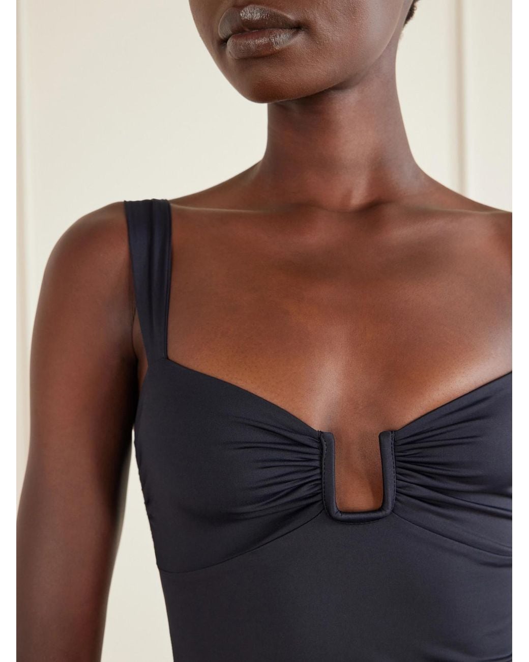 Away That Day Blue Cannes Embellished Gathered Swimsuit