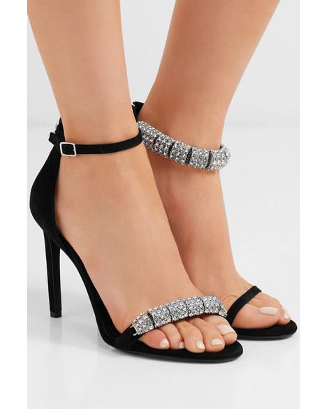CALVIN KLEIN 205W39NYC Camelle Crystal-embellished Suede Sandals in Black |  Lyst